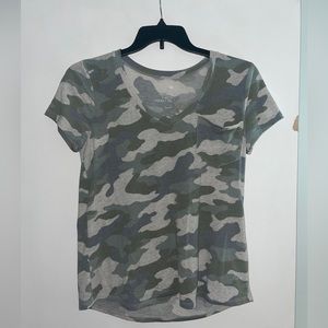 camo print v-neck flowy shirt, originally $18.00
